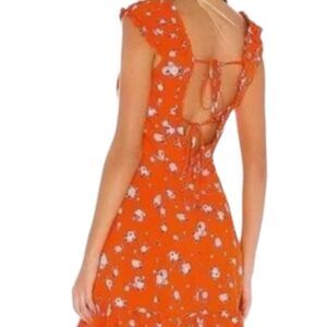 Free People Like A Lady Mini Dress in Orange Floral Print Size Medium